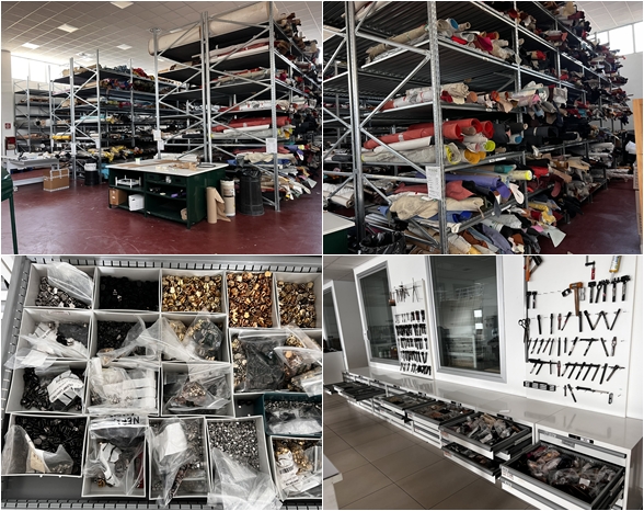 Complete stock of leathers, technical fabrics and fashion accessories for leather goods and clothing